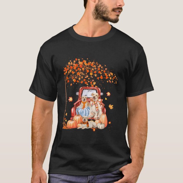 Labrador Retriever Hösthösten Lastbil Pumpkin Mapl T Shirt (Framsida)