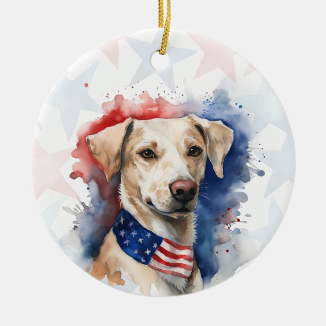 Labrador Retriever Hund, 4 juli Personlig Julgransprydnad Keramik (Framsidan)