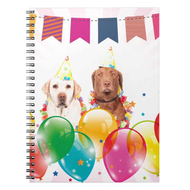 Labrador Retriever Hund Balloons Birthday Anteckningsbok (Framsidan)