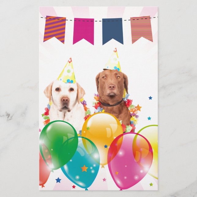 Labrador Retriever Hund Balloons Birthday Brevpapper (Framsida)