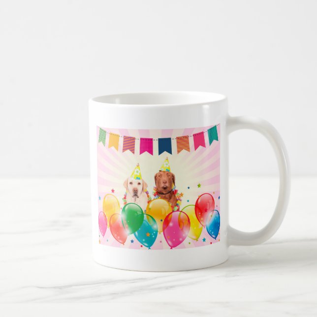Labrador Retriever Hund Balloons Birthday Kaffemugg (Höger)