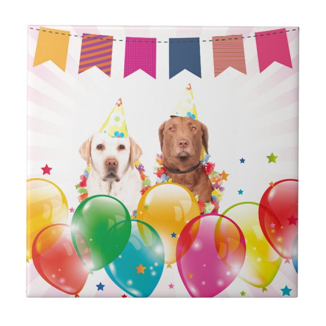 Labrador Retriever Hund Balloons Birthday Kakelplatta (Framsidan)