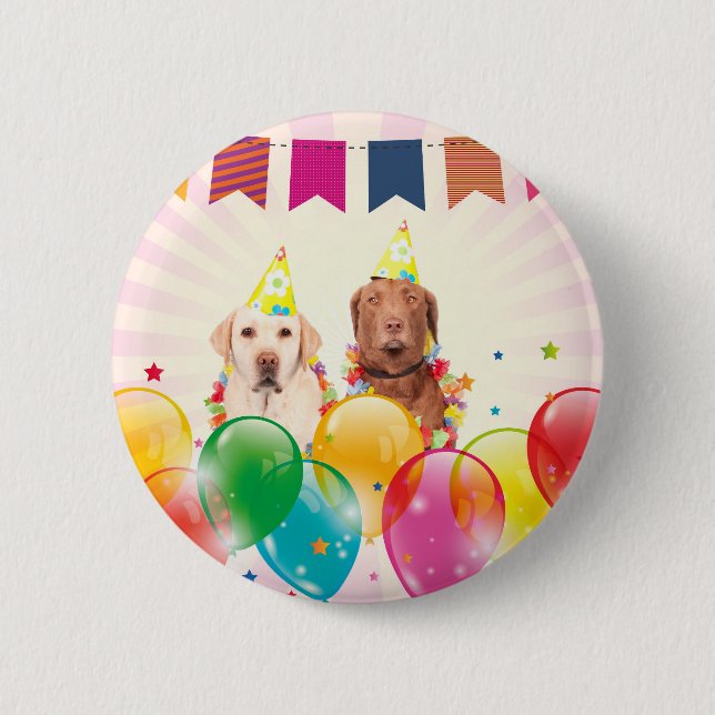 Labrador Retriever Hund Balloons Birthday Knapp (Framsida)