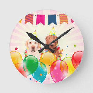 Labrador Retriever Hund Balloons Birthday Rund Klocka