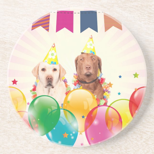 Labrador Retriever Hund Balloons Birthday Underlägg Sandsten (Framsidan)