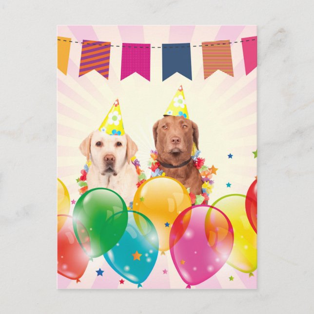 Labrador Retriever Hund Balloons Birthday Vykort (Framsida)