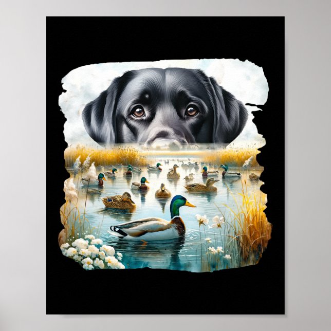 Labrador Retriever Hund Hundar Us Flagga Anka Hunt Poster (Framsidan)