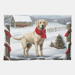 Labrador Retriever Hund i Snö jul Kökshandduk