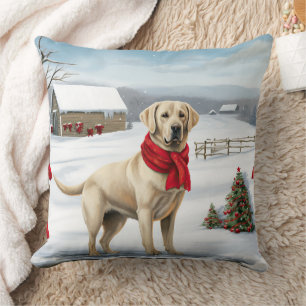 Labrador Retriever Hund i Snö Jul Kudde
