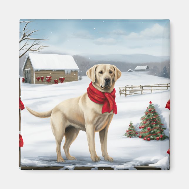 Labrador Retriever Hund i Snö jul Magnet (Framsidan)
