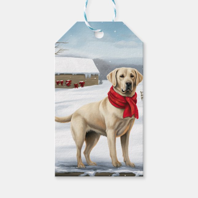 Labrador Retriever Hund i Snö jul Presentetikett (Framsidan)
