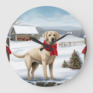 Labrador Retriever Hund i Snö Jul Stor Klocka