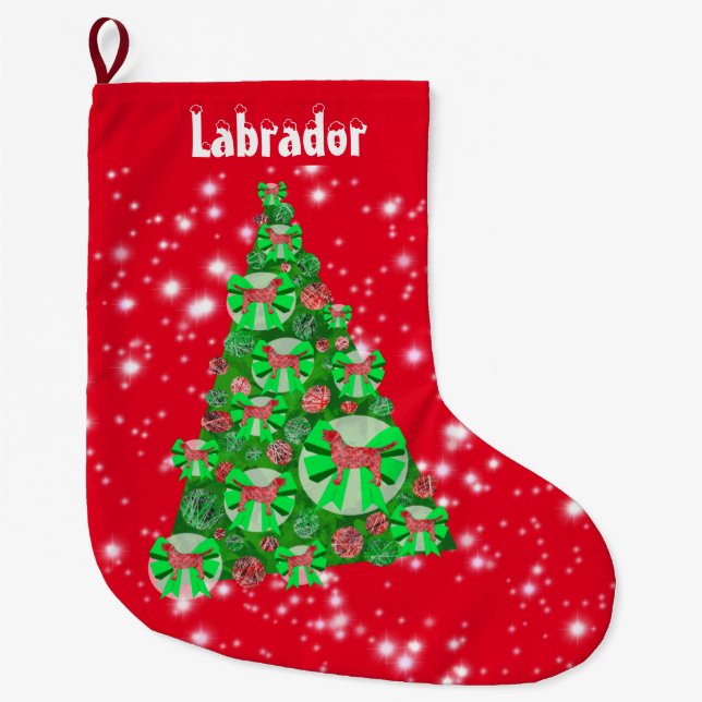 Labrador Retriever Hund jul Big Träd Stor Julstrumpa (Framsidan)