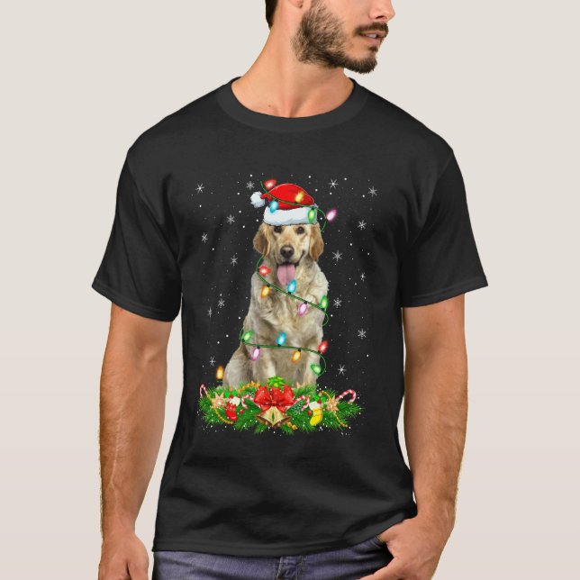 Labrador Retriever Hund Julbelysning Rolig Tomte T Shirt (Framsida)