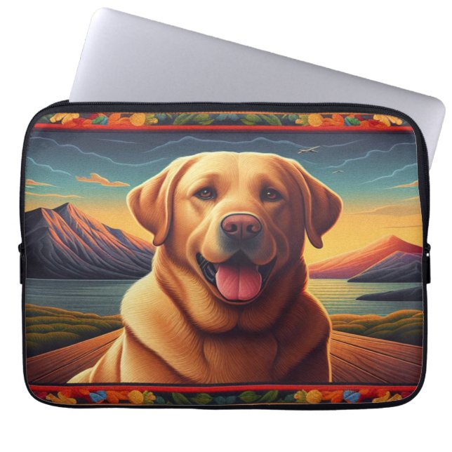 Labrador Retriever Hund liggande Blommigt dekorati Laptop Fodral (Framsidan)