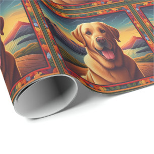 Labrador Retriever Hund liggande Blommigt dekorati Presentpapper