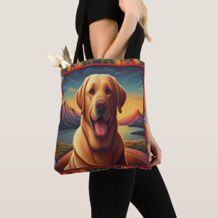 Labrador Retriever Hund liggande Blommigt dekorati Tygkasse