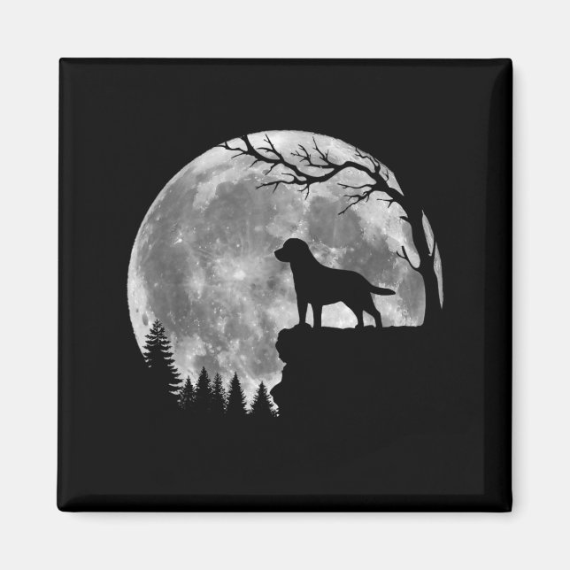 Labrador Retriever Hund Månens Silhuett Halloween Magnet (Framsidan)