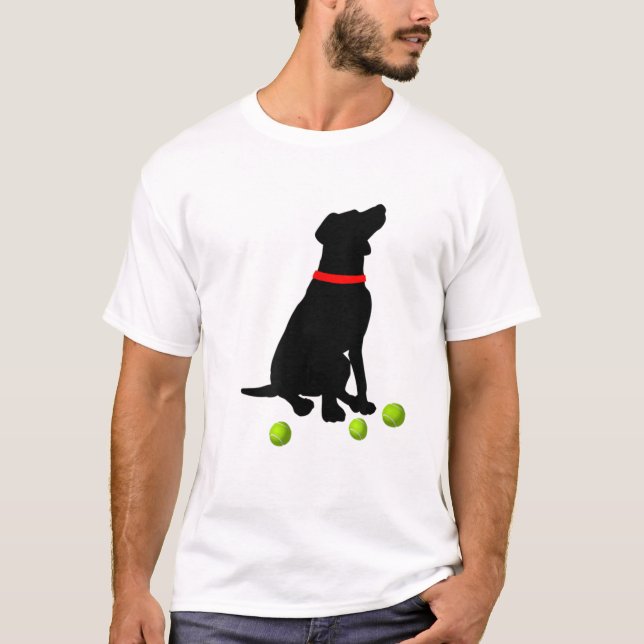 Labrador Retriever Hund med Gul lab tennis Boll T Shirt (Framsida)
