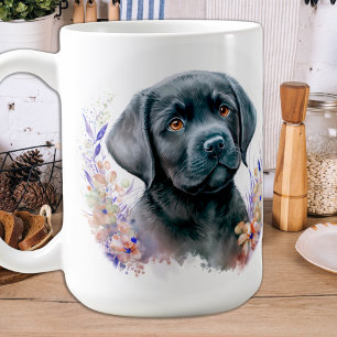 Labrador Retriever Hund Modern Blommigt Puppy Kaffemugg