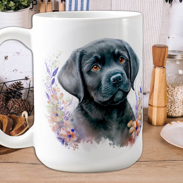 Labrador Retriever Hund Modern Blommigt Puppy Kaffemugg (Skapare uppladdad)