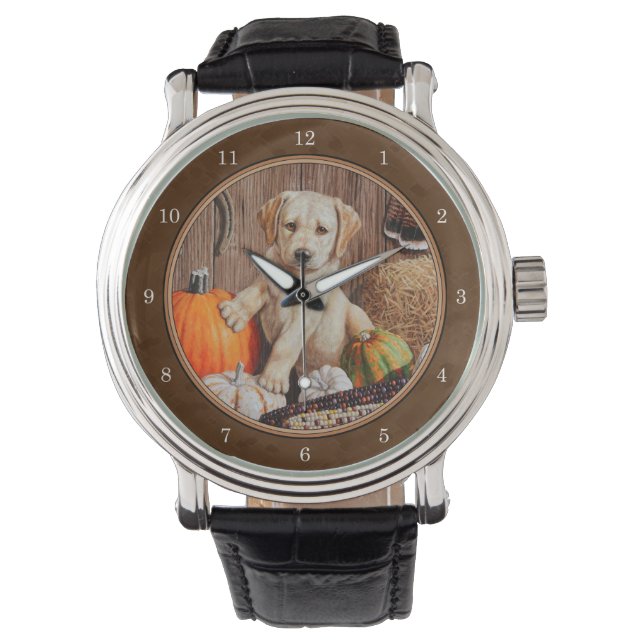 Labrador Retriever Hund & Pumpkins Brown Armbandsur (Framsida)