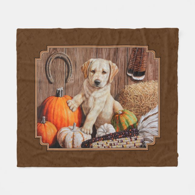 Labrador Retriever Hund & Pumpkins Brown Fleecefilt (Framsidan (Horisontell))