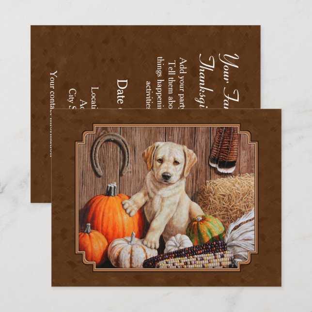 Labrador Retriever Hund & Pumpkins Brown Inbjudningar (Fram/baksida)