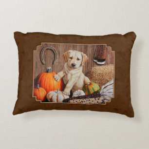 Labrador Retriever Hund & Pumpkins Brown Prydnadskudde