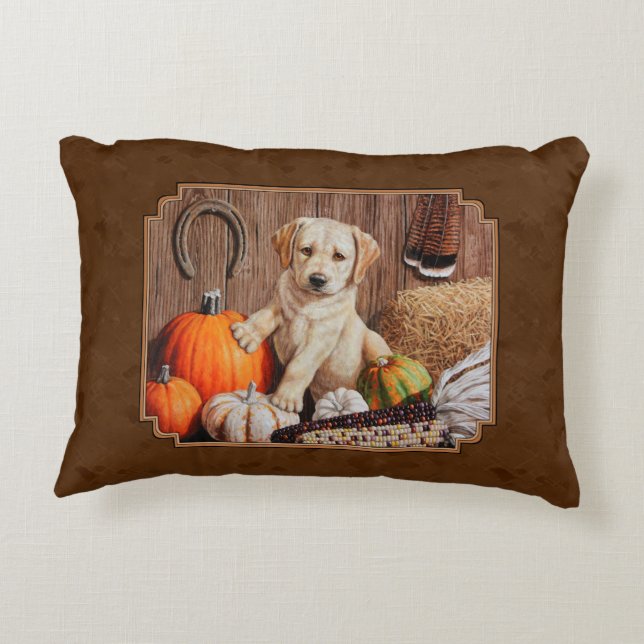 Labrador Retriever Hund & Pumpkins Brown Prydnadskudde (Baksidan)