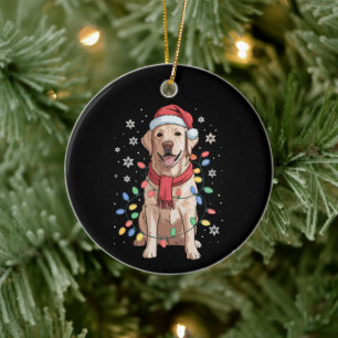 Labrador Retriever Hund Santa Clause Hatt Jul Jul Julgransprydnad Keramik