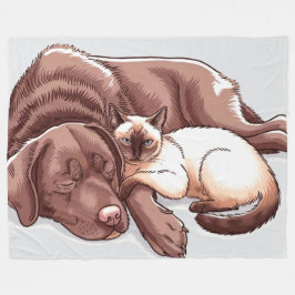 Labrador Retriever Hund Siamese Cat Fleece Blanket