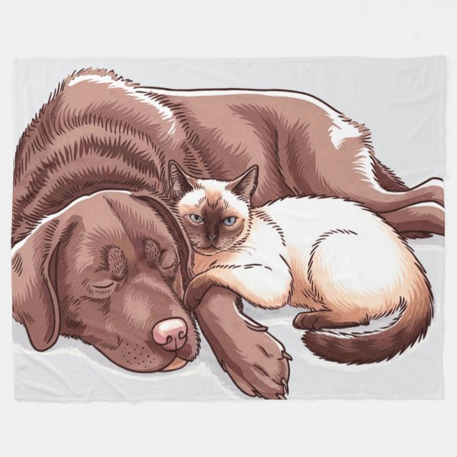 Labrador Retriever Hund Siamese Cat Fleece Blanket (Framsidan (Horisontell))