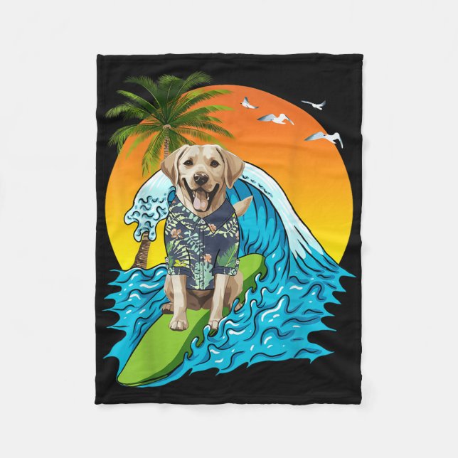 Labrador Retriever Hund Surfing Surfer Hawaii Summ Fleecefilt (Framsidan)
