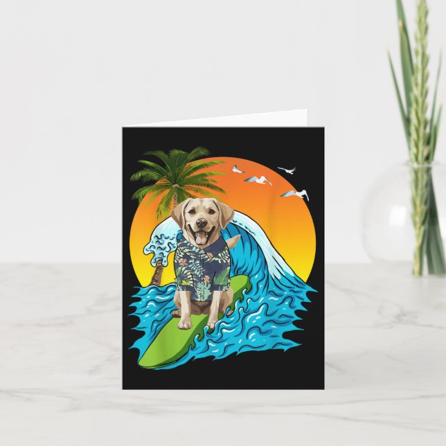 Labrador Retriever Hund Surfing Surfer Hawaii Summ Kort (Framsida)