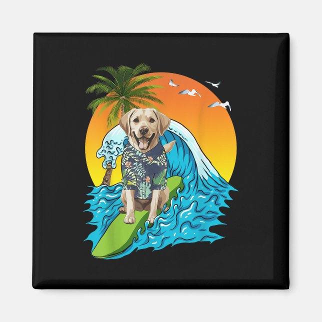 Labrador Retriever Hund Surfing Surfer Hawaii Summ Magnet (Framsidan)
