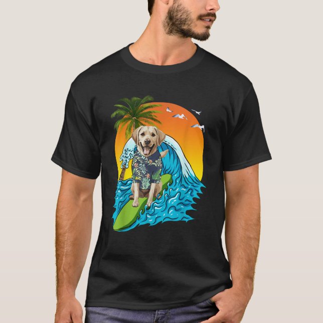 Labrador Retriever Hund Surfing Surfer Hawaii Summ T Shirt (Framsida)