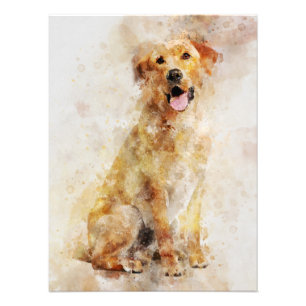 Labrador Retriever Hund Watercolor Porträtt 04 Fototryck