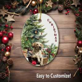 Labrador Retriever Hund Wicker Basket jul Julgransprydnad Keramik