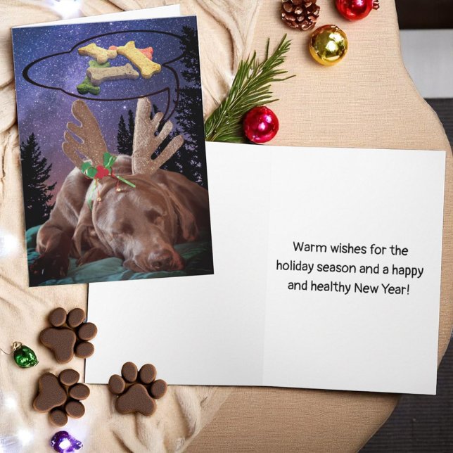 Labrador Retriever i hjortron Drömmer om hundgodis Helgkort (cover design and inside template text Christmas greeting card)
