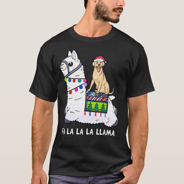 Labrador Retriever jul Riding Llama T Shirt (Framsida)
