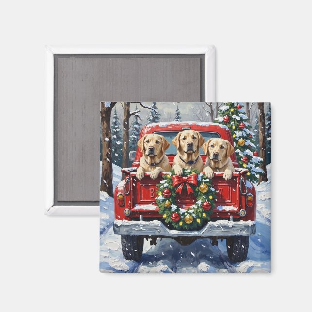 Labrador Retriever Jul Röd Lastbil Holiday Magnet (Front/Back)