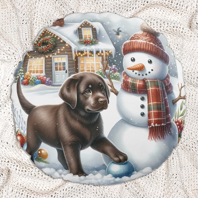 Labrador Retriever jul Snögubbe Puppy Hund Rund Kudde (Skapare uppladdad)