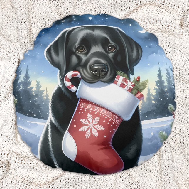 Labrador Retriever jul Stocking Puppy Hund Rund Kudde (Skapare uppladdad)