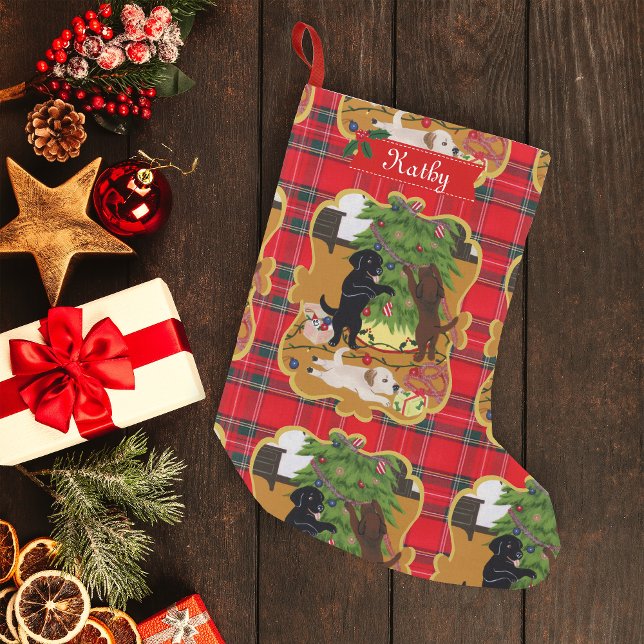 Labrador Retriever Julgran Liten Julstrumpa (Personalized Christmas Tree Labradors Design Christmas Stocking for Labrador Owners.)