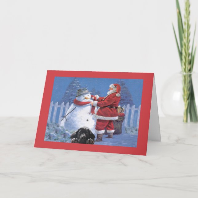 Labrador Retriever julkort Santa Snögubbe11 Helgkort (Framsida)