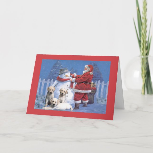 Labrador Retriever julkort Santa Snögubbe 7 Helgkort (Framsida)