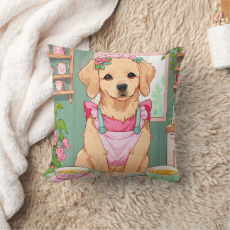 Labrador Retriever kopp av te cottagecore Kudde