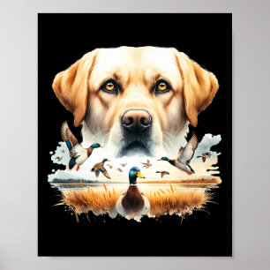 Labrador Retriever med gräsänder som jagar anka Poster