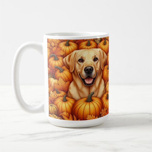 Labrador Retriever med Höst löv och Pumpkins Kaffemugg (Vänster)